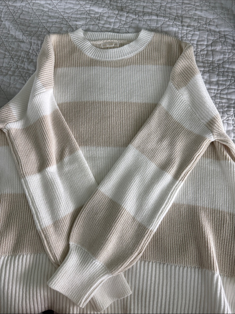 moon & madison Cream and Beige Wide-Stripe Crewneck Sweater